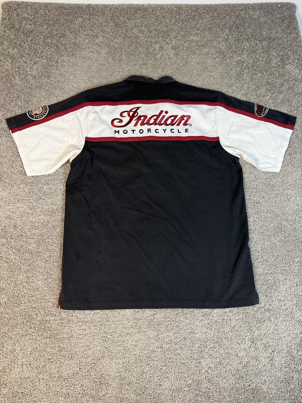 Indian Motorcycle Shirt Mens XL Black Biker Short Sleeve Button Up Embroidered